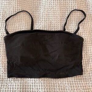 Black Ribbed Bandeau Crop Swim Top